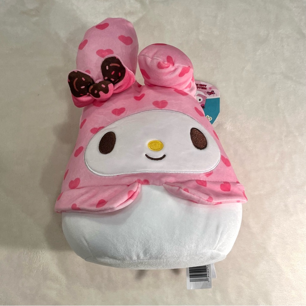 Sanrio My Melody Squishmallow Valentine Heart Print Chocolate Bow 8”